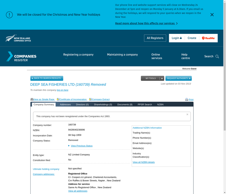 Deep Sea Fisheries Company Details