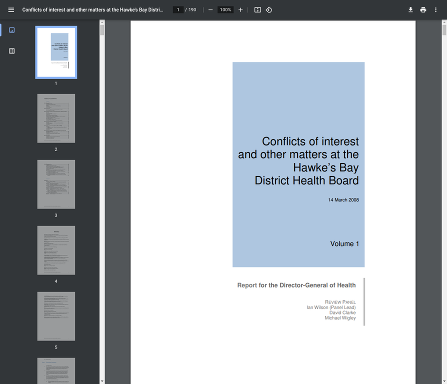 Government Report - DHB Conflicts of Interest 2008