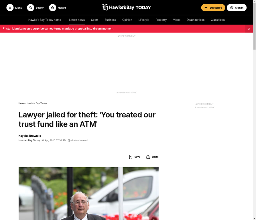 NZ Herald - Gerald McKay Jailed for Theft