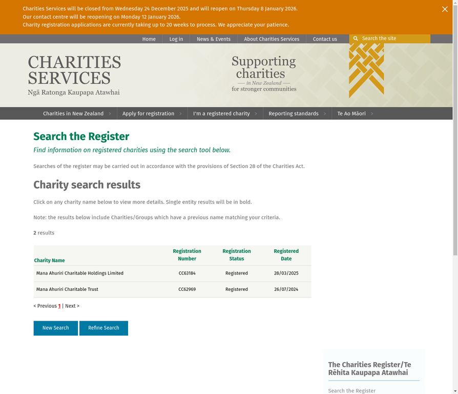 Mana Ahuriri Charities Search