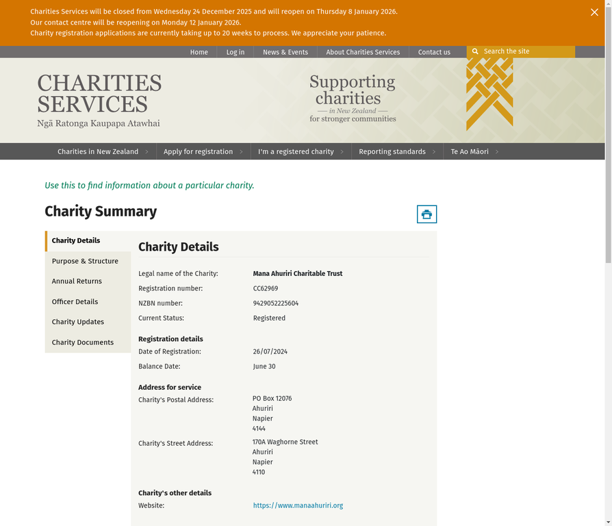 Mana Ahuriri Charitable Trust - CC62969