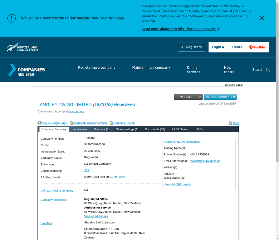 Langley Twigg Limited - Company Record