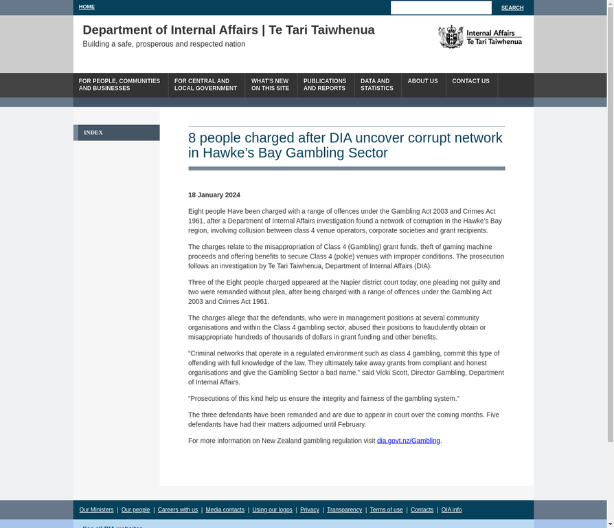 DIA - 8 Charged Hawke's Bay Gambling